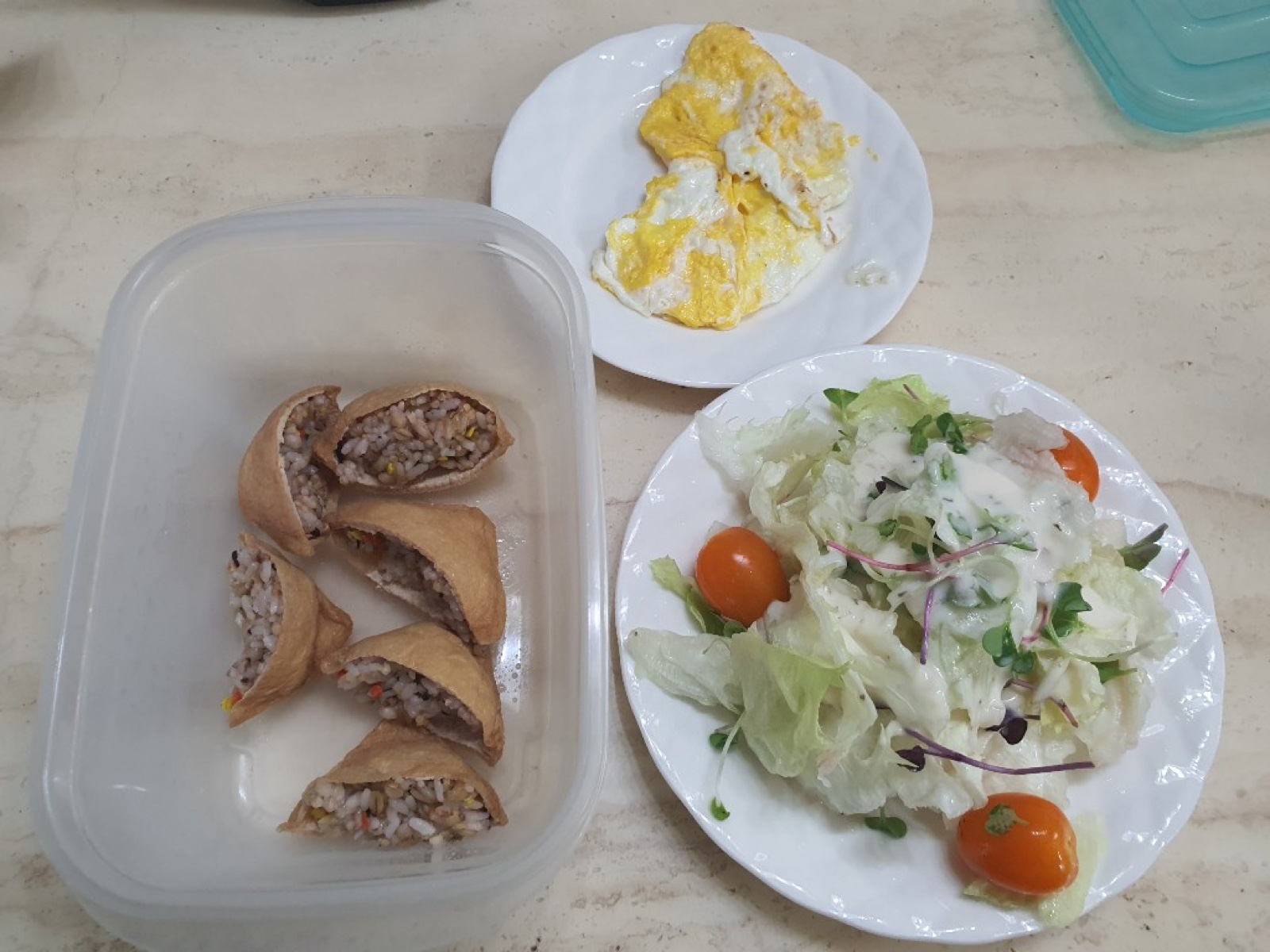Salad with soft-boiled eggs and apple slices
